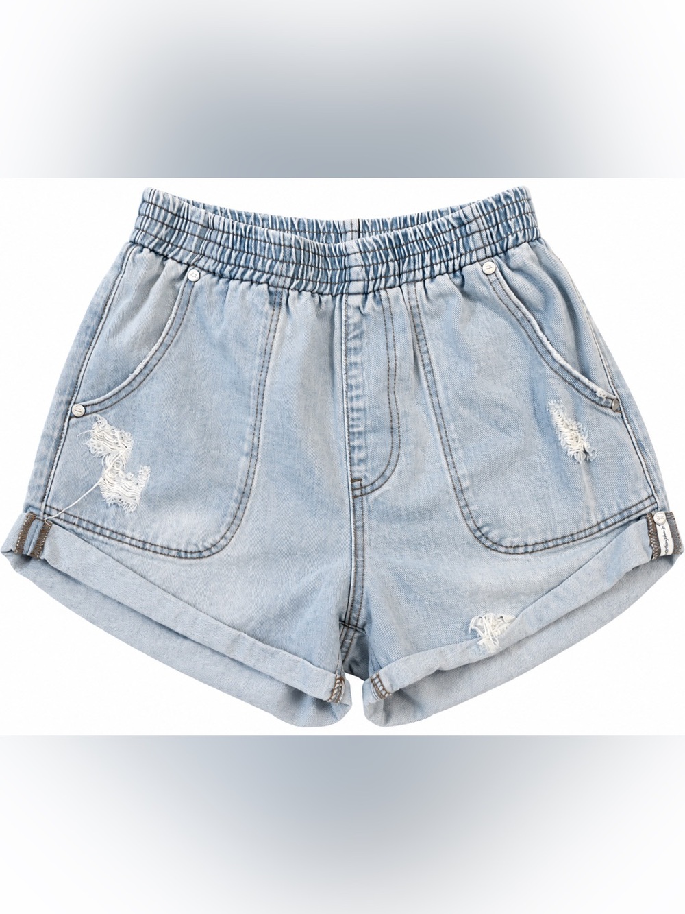 One Teaspoon Denim Shorts Women’s Small Light Wash Distressed Elastic Waist Cuff